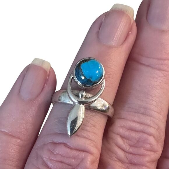 Sterling Silver Goddess Moon Ring Blue Turquoise sz 6.5 - Picture 5 of 6